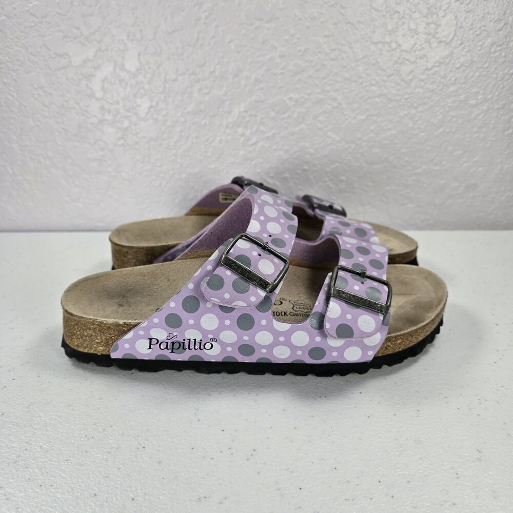 Papillio Birkenstock Arizona Sandals Womens 6 37 Lavender Purple Polka Dot